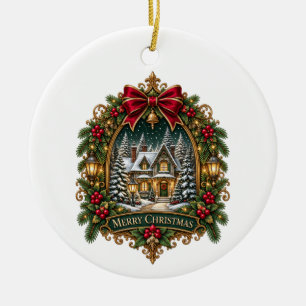Frohe Weihnachten Schneehütte Keramik-Weihnachtsba Keramik Ornament