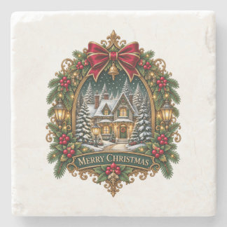 Frohe Weihnachten Schneehütte Stein Untersetzer