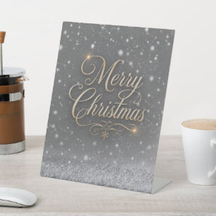 Frohe Weihnachten Schneeiger Tag Podest Schild