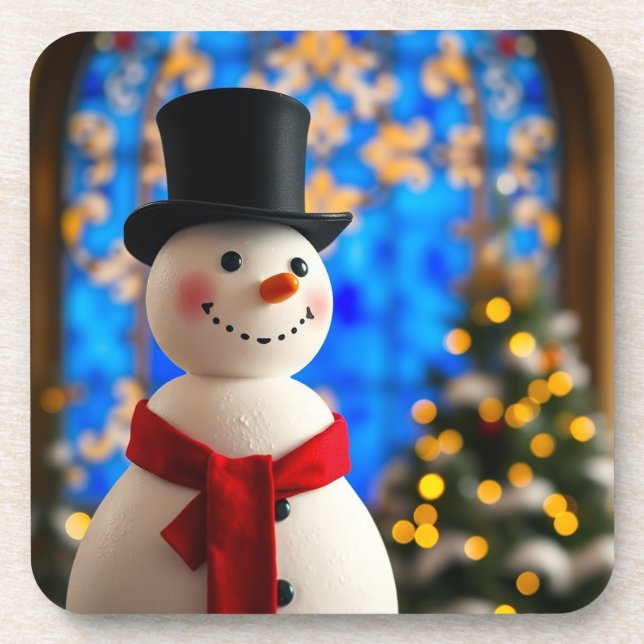 Frohe Weihnachten Schneemann Getränkeuntersetzer (Vorderseite)