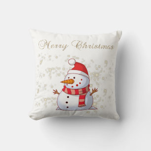 Frohe Weihnachten,Schneemann,Glanzlichter,Weiß Kissen