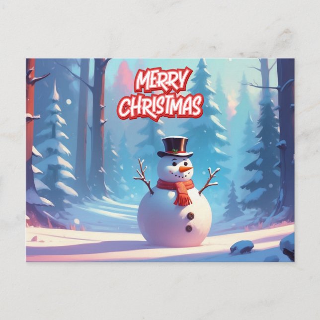 Frohe Weihnachten Schneemann im Winterschnee  (Vorderseite)