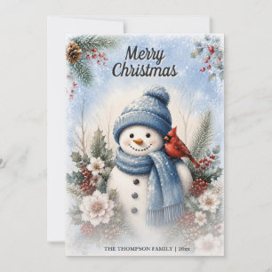Frohe Weihnachten Schneemann Kardinal Aquarell Win
