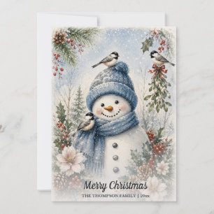 Frohe Weihnachten Schneemann Meisen Aquarell