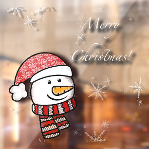 Frohe Weihnachten, Schneemann mit gestrickter Klei Fensteraufkleber
