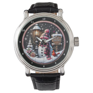 Frohe Weihnachten Schneemann mit Kardinal Armbanduhr