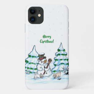 Frohe Weihnachten! Schneemann mit Katze und Welpe Case-Mate iPhone Hülle