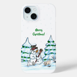 Frohe Weihnachten! Schneemann mit Katze und Welpe Case-Mate iPhone Hülle