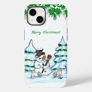 Frohe Weihnachten! Schneemann mit Katze und Welpe Case-Mate iPhone 14 Hülle