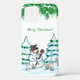 Frohe Weihnachten! Schneemann mit Katze und Welpe Case-Mate iPhone Hülle