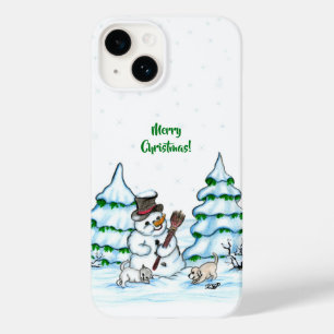Frohe Weihnachten! Schneemann mit Katze und Welpe Case-Mate iPhone 14 Hülle