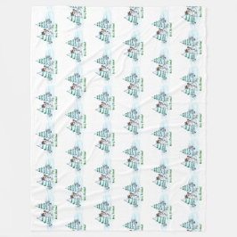 Frohe Weihnachten! Schneemann mit Katze und Welpe Fleecedecke