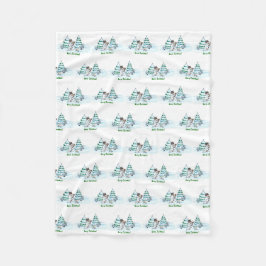 Frohe Weihnachten! Schneemann mit Katze und Welpe Fleecedecke