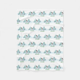 Frohe Weihnachten! Schneemann mit Katze und Welpe Fleecedecke