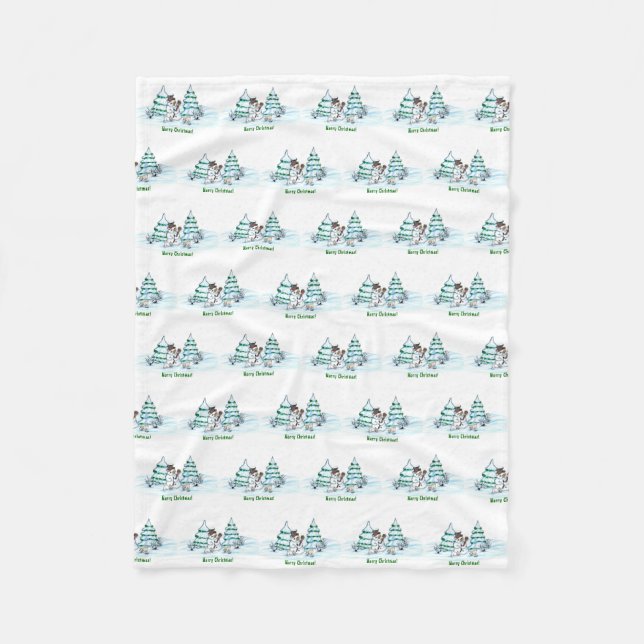 Frohe Weihnachten! Schneemann mit Katze und Welpe Fleecedecke (Vorderseite)