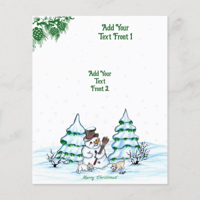 Frohe Weihnachten! Schneemann mit Katze und Welpe Flyer (Vorne)
