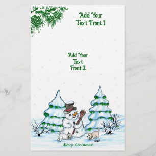 Frohe Weihnachten! Schneemann mit Katze und Welpe Flyer