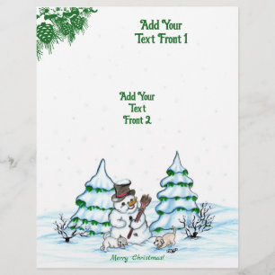 Frohe Weihnachten! Schneemann mit Katze und Welpe Flyer
