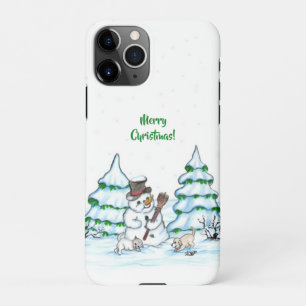 Frohe Weihnachten! Schneemann mit Katze und Welpe iPhone 11Pro Hülle