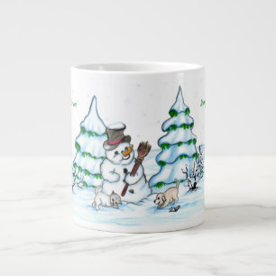  Frohe Weihnachten! Schneemann mit Katze und Welpe Jumbo-Tasse