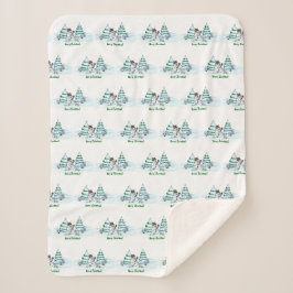 Frohe Weihnachten! Schneemann mit Katze und Welpe Sherpadecke