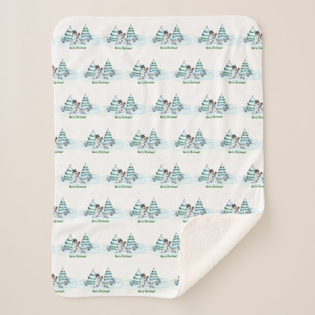 Frohe Weihnachten! Schneemann mit Katze und Welpe Sherpadecke (Vorderseite)