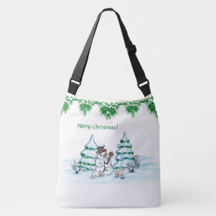Frohe Weihnachten! Schneemann mit Katze und Welpe Tragetaschen Mit Langen Trägern