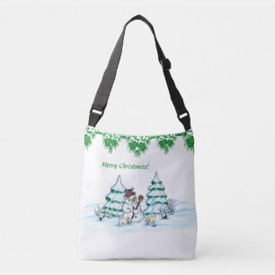 Frohe Weihnachten! Schneemann mit Katze und Welpe Tragetaschen Mit Langen Trägern