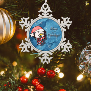 Frohe Weihnachten, Schneemann mit Strickkleidung Schneeflocken Zinn-Ornament