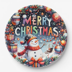 Frohe Weihnachten Schneemann Pappteller