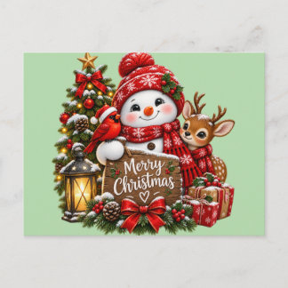Frohe Weihnachten Schneemann Renntier Roter Kardin