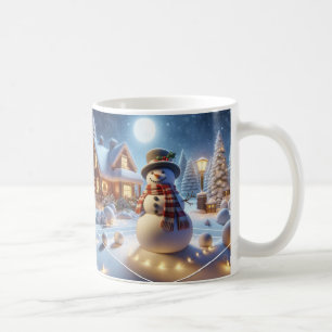 Frohe Weihnachten Schneemann Schnee bedeckt Baum W Kaffeetasse