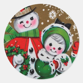 Frohe Weihnachten Schneemann & seine Freundin  Runder Aufkleber
