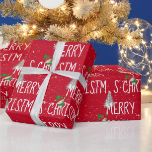 Frohe Weihnachten Schneemann und Baum in Schneeflo Geschenkpapier