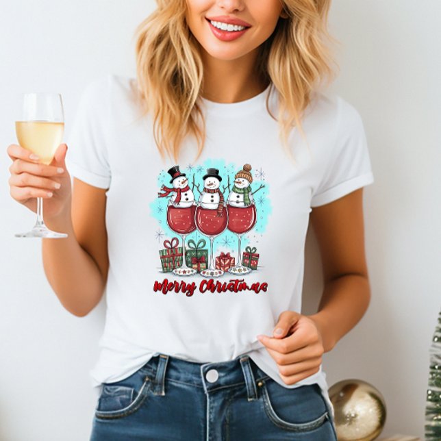 Frohe Weihnachten Schneemann und Wein T - Shirt (Von Creator hochgeladen)