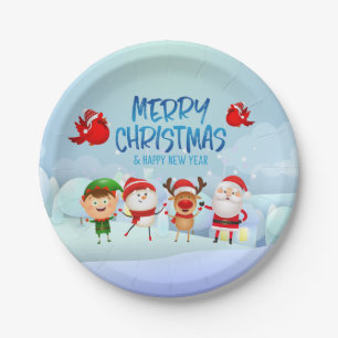 Frohe Weihnachten Schneemann Weihnachtsmann Rudolp Pappteller