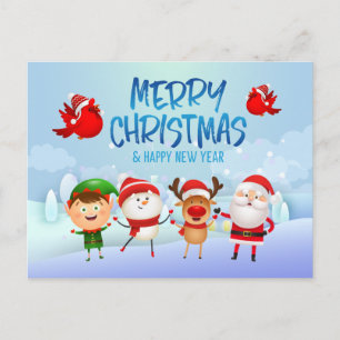 Frohe Weihnachten Schneemann Weihnachtsmann Rudolp Postkarte