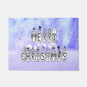 Frohe Weihnachten Schneemenschen Schrift, Blaue Tö Fußmatte