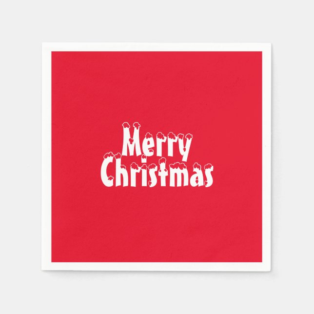 "Frohe Weihnachten", schneeweißes Party Serviette (Vorderseite)