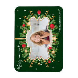 Frohe Weihnachten Schönes Grün Gold Foto Wreath Magnet