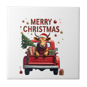 Frohe Weihnachten Schottische Highland-Kuh Xmas-Fa Fliese