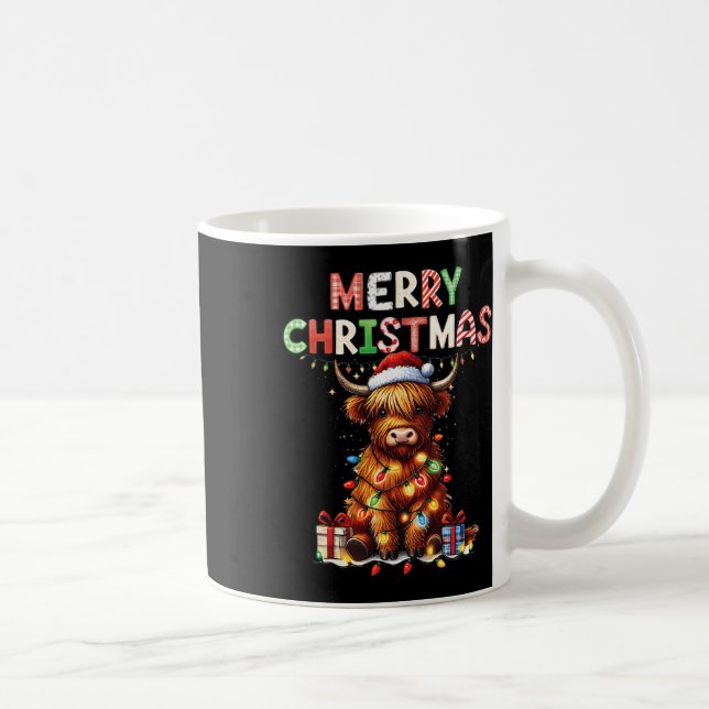 Frohe Weihnachten schottischen Highland Cow Xmas F Kaffeetasse (Rechts)