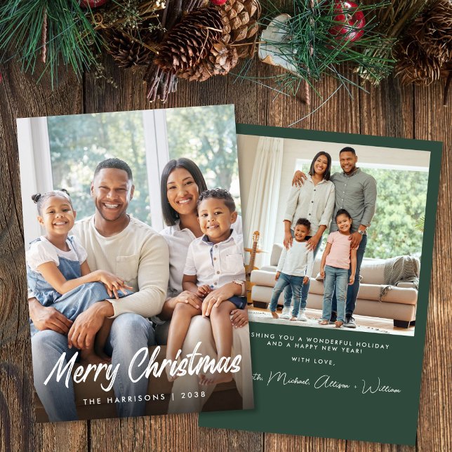 Frohe Weihnachten Schrift Foto (Merry Christmas Script Photo Holiday Card)