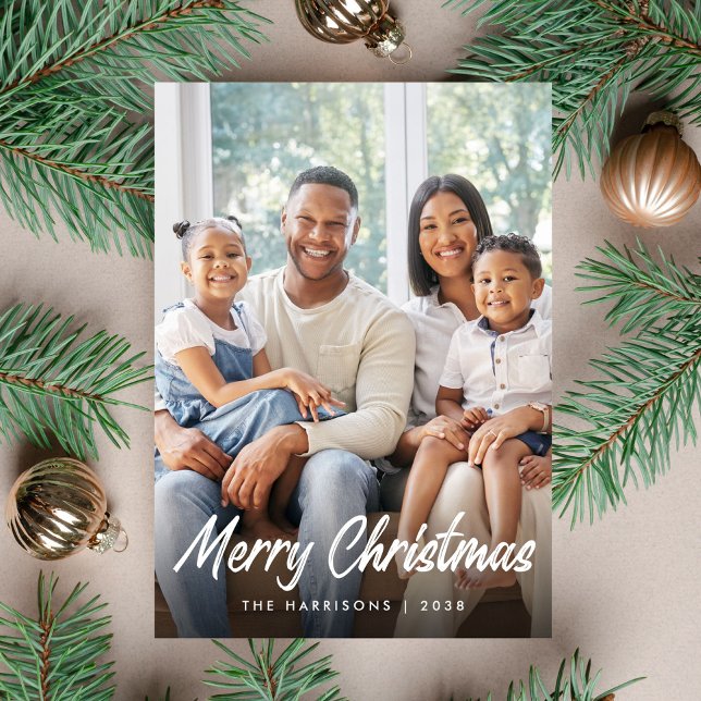 Frohe Weihnachten Schrift Foto (Merry Christmas Script Photo Holiday Card)