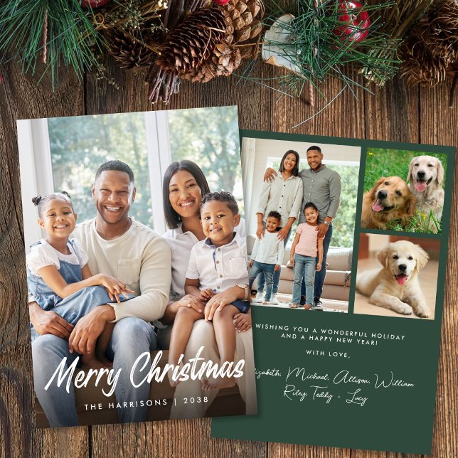 Frohe Weihnachten Schrift Foto Collage (Merry Christmas Script Photo Collage Holiday Card)