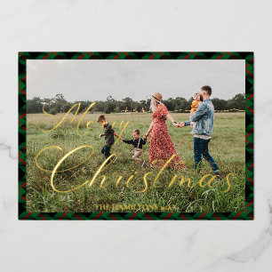 Frohe Weihnachten Schrift Navy Kariert Foto Urlaub Folieneinladung