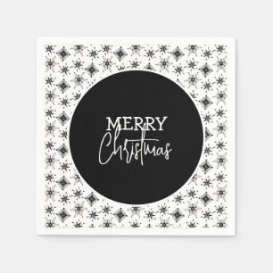 Frohe Weihnachten Schrift Schwarz Schneeflocken Serviette