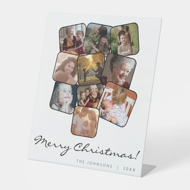 Frohe Weihnachten Schwarz 10 Foto Collage Sockelschild (Vorderseite)