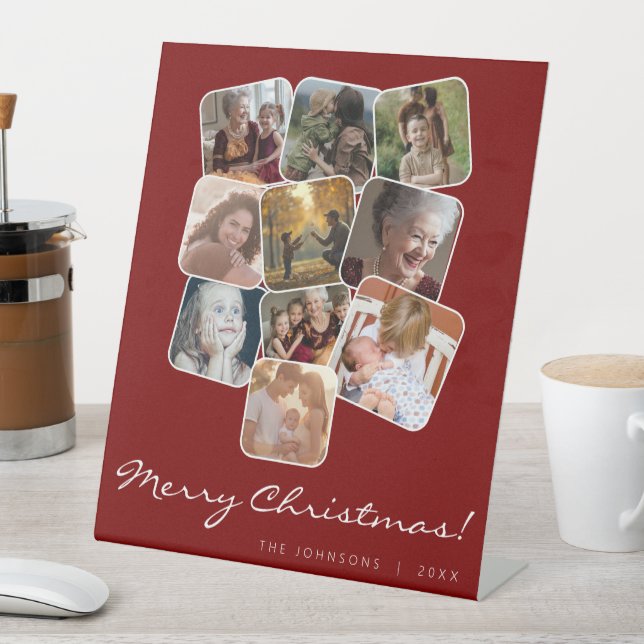 Frohe Weihnachten Schwarz 10 Foto Collage Sockelschild (In Situ)