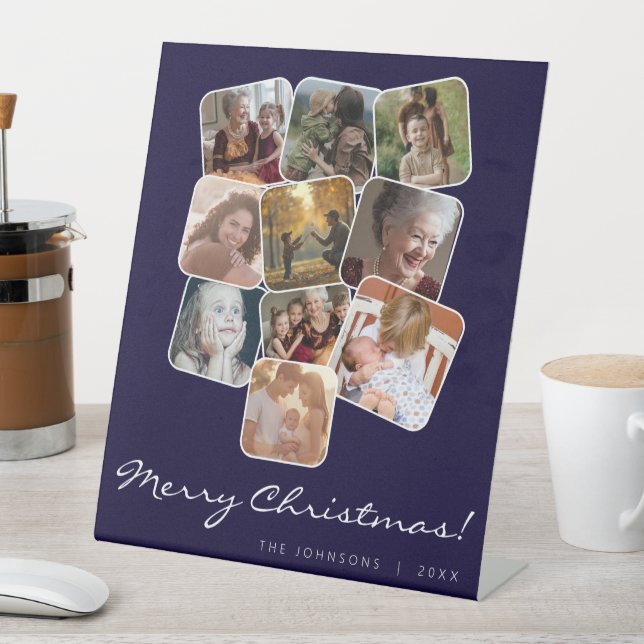 Frohe Weihnachten Schwarz 10 Foto Collage Sockelschild (In Situ)